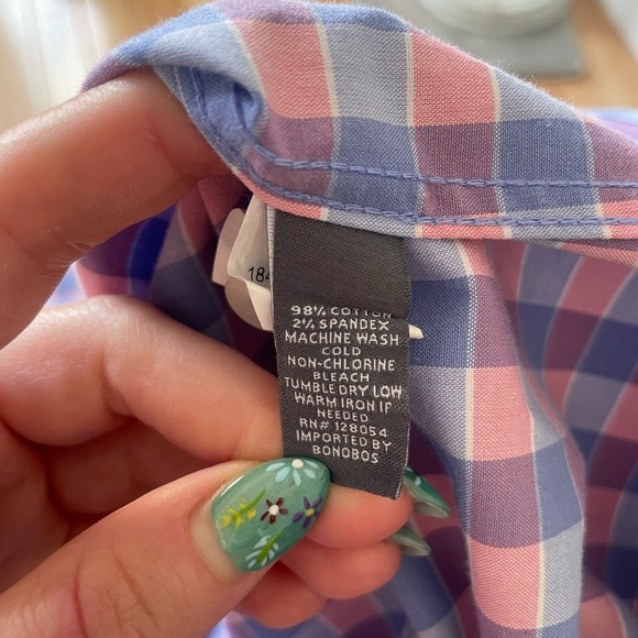 Bonobo Pink Blue Slim Fit Plaid Tech Long Sleeve Casual Button Down Shirt Size M - Picture 4 of 6